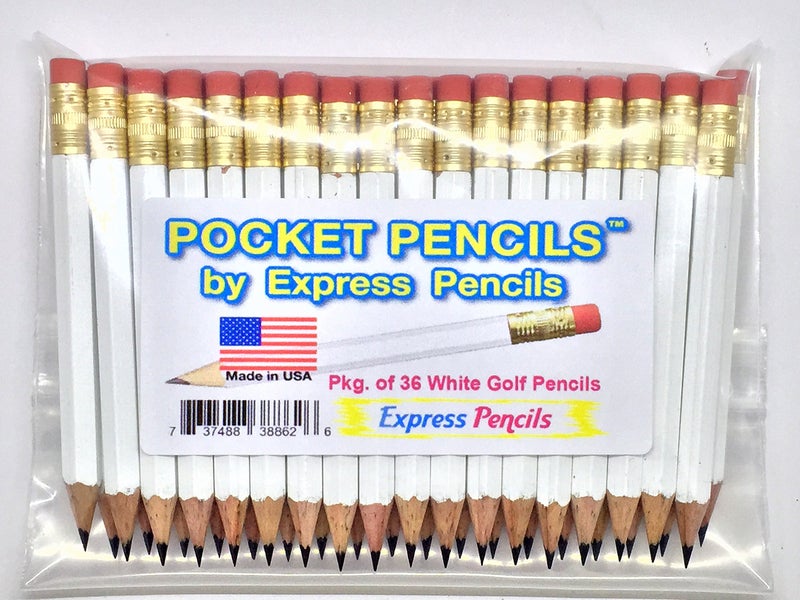 Express Pencils Half Pencils with Eraser - Golf, Pew, Short, Mini, Small, Non Toxic - Hexagonal, Sharpened, #2 Pencil, Color - White, Pkg of 36 Pocket Pencilsâ„¢ - Image 1